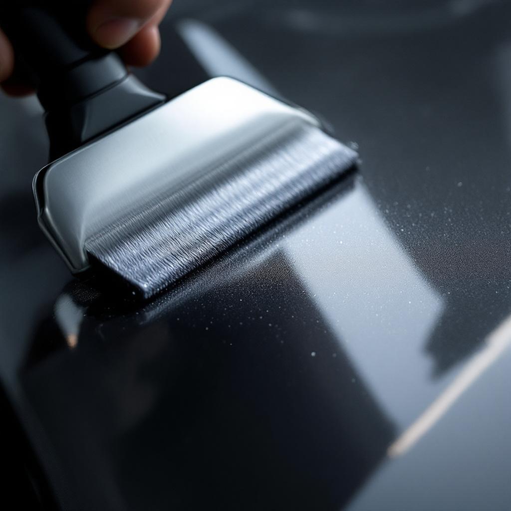 Ceramic coating applicator streak curing on a matte graphite panel