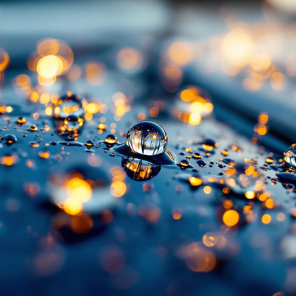 Water droplets beading on matte navy PPF — hydrophobic finish