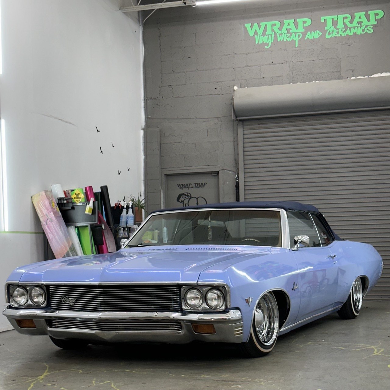 Double blue wrap on the 1969 Impala